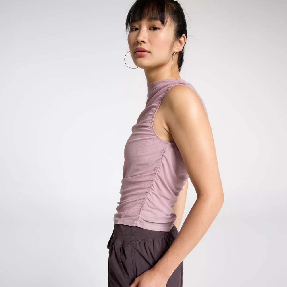 Calia Ruched Mock Neck Sleeveless Top